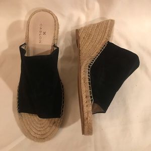 Black suede wedges